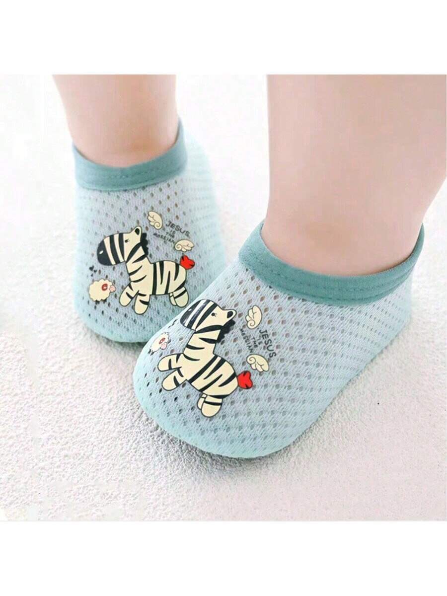 1pair Baby Girls' & Boys' Cartoon Pattern Anti-Slip Soft Sole Indoor Slipper Socks, Spring And Autumn