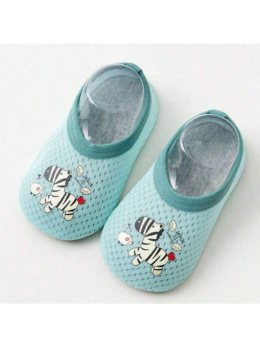 1pair Baby Girls' & Boys' Cartoon Pattern Anti-Slip Soft Sole Indoor Slipper Socks, Spring And Autumn