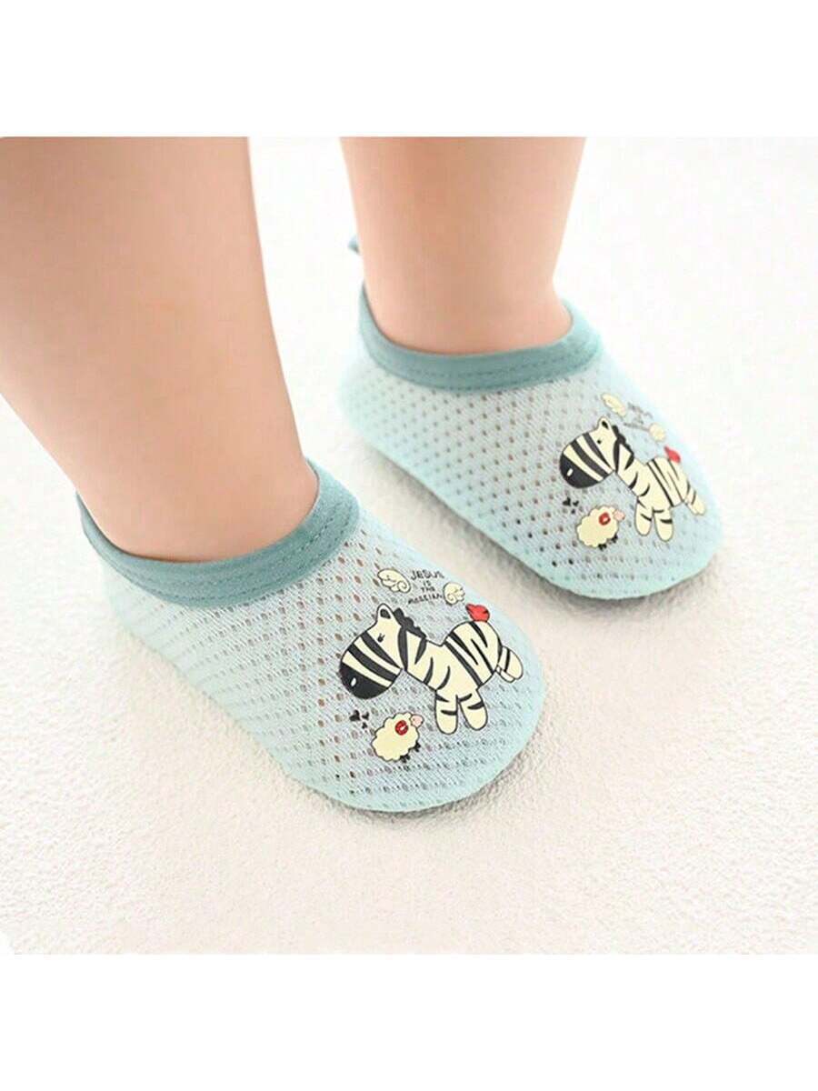 1pair Baby Girls' & Boys' Cartoon Pattern Anti-Slip Soft Sole Indoor Slipper Socks, Spring And Autumn