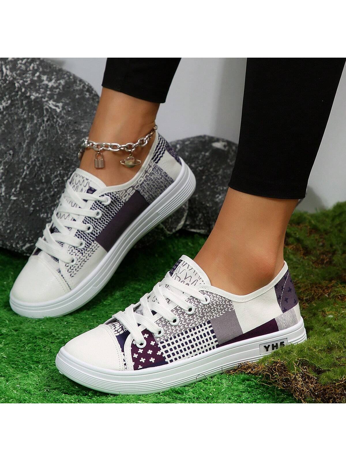 Women's Round Toe Lace-Up Canvas Shoes, All Season Comfort Sporty Fashionable Simple Casual Breathable Slip-Resistant