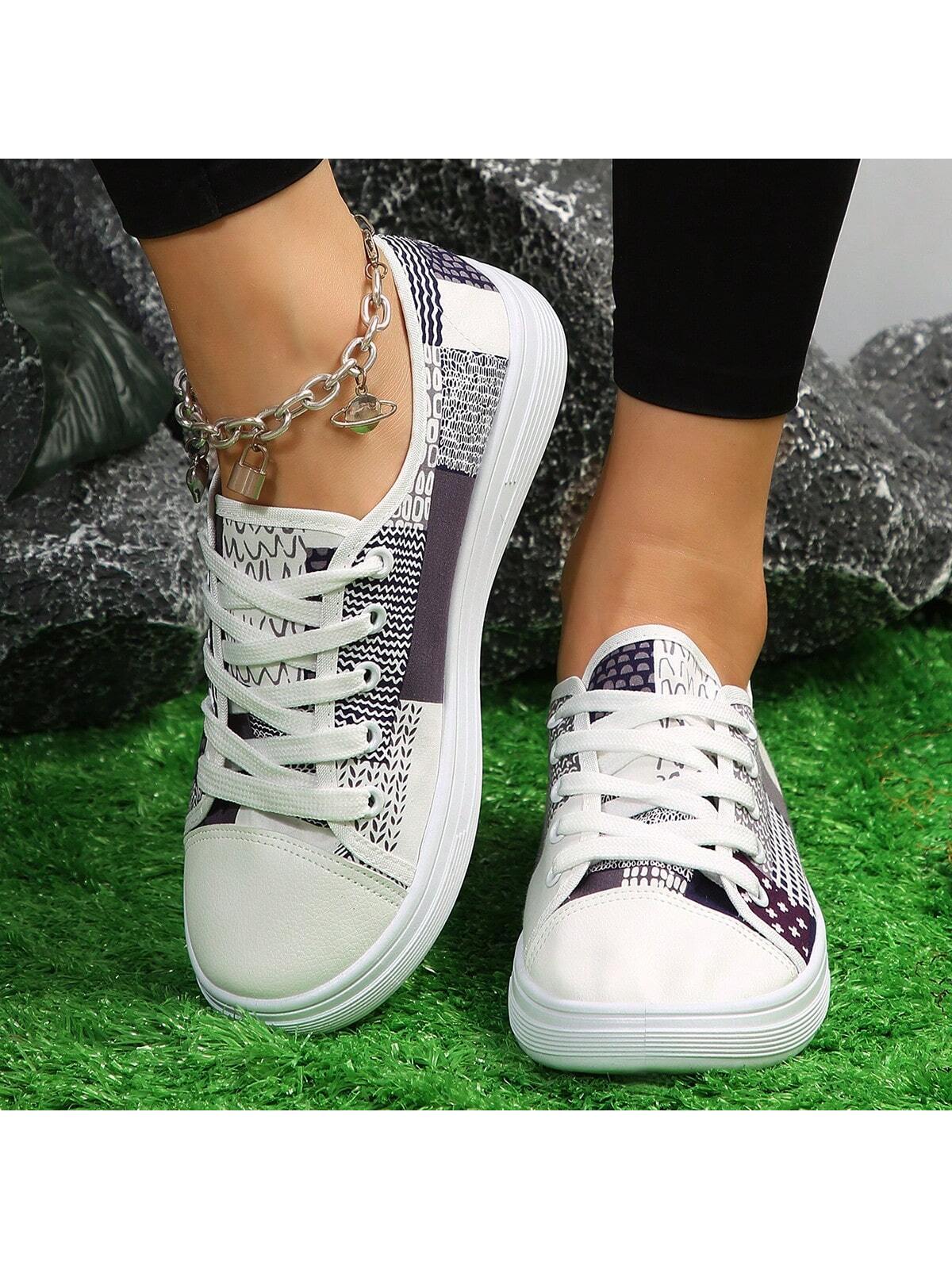 Women's Round Toe Lace-Up Canvas Shoes, All Season Comfort Sporty Fashionable Simple Casual Breathable Slip-Resistant