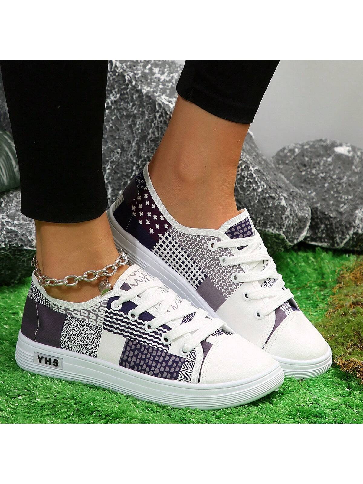 Women's Round Toe Lace-Up Canvas Shoes, All Season Comfort Sporty Fashionable Simple Casual Breathable Slip-Resistant