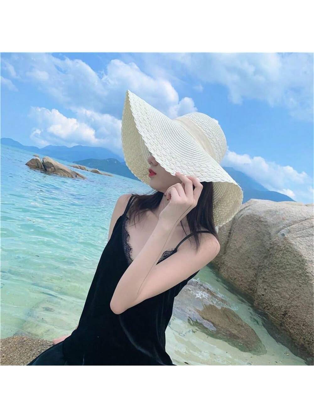 Women's Summer Korean Straw Hat Imitation UV Beach Hat Wide Brim Sun Hat Travel Hat Women