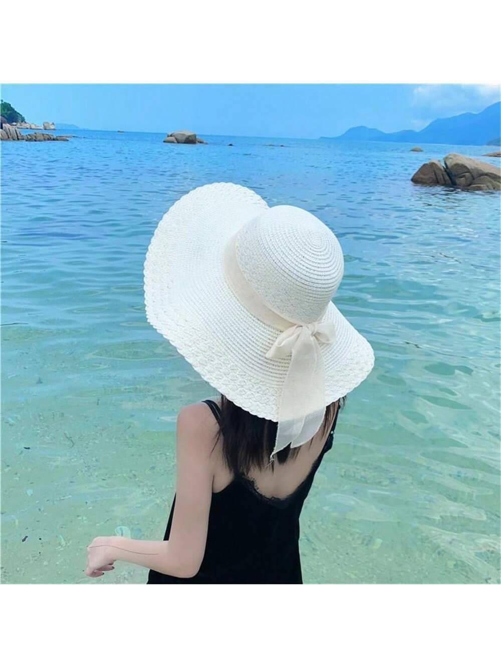 Women's Summer Korean Straw Hat Imitation UV Beach Hat Wide Brim Sun Hat Travel Hat Women