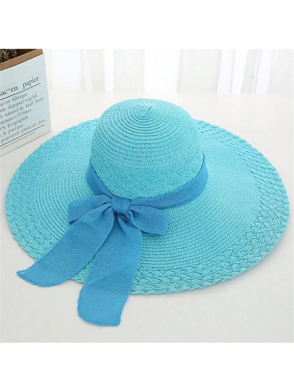 Women's Summer Korean Straw Hat Imitation UV Beach Hat Wide Brim Sun Hat Travel Hat Women