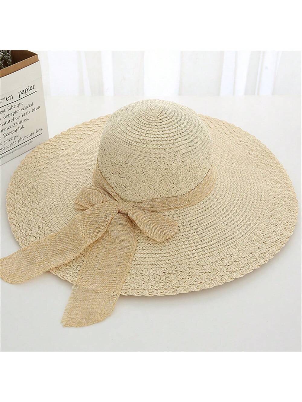 Women's Summer Korean Straw Hat Imitation UV Beach Hat Wide Brim Sun Hat Travel Hat Women