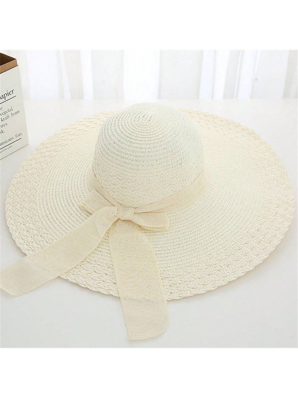 Women's Summer Korean Straw Hat Imitation UV Beach Hat Wide Brim Sun Hat Travel Hat Women