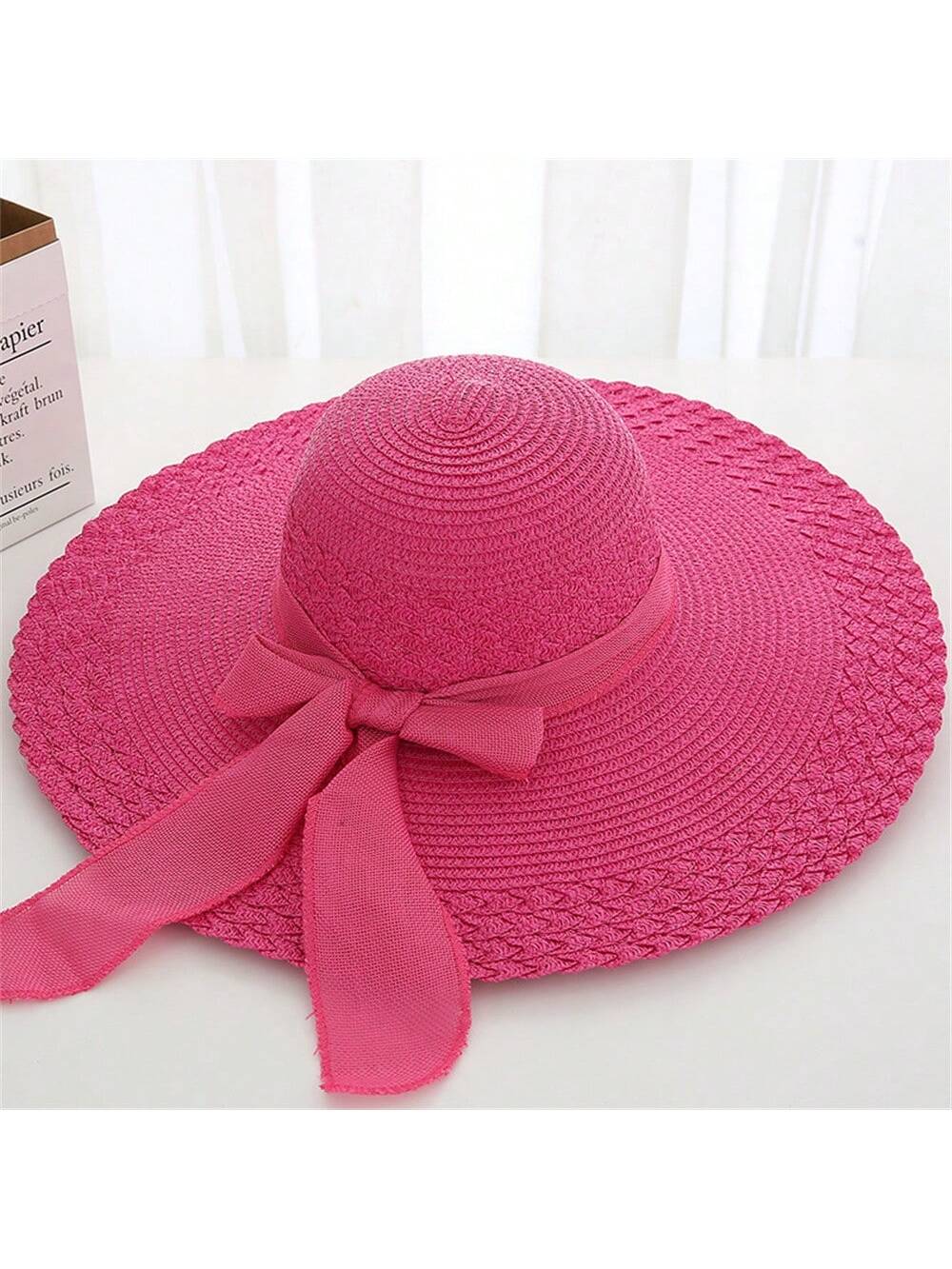 Women's Summer Korean Straw Hat Imitation UV Beach Hat Wide Brim Sun Hat Travel Hat Women