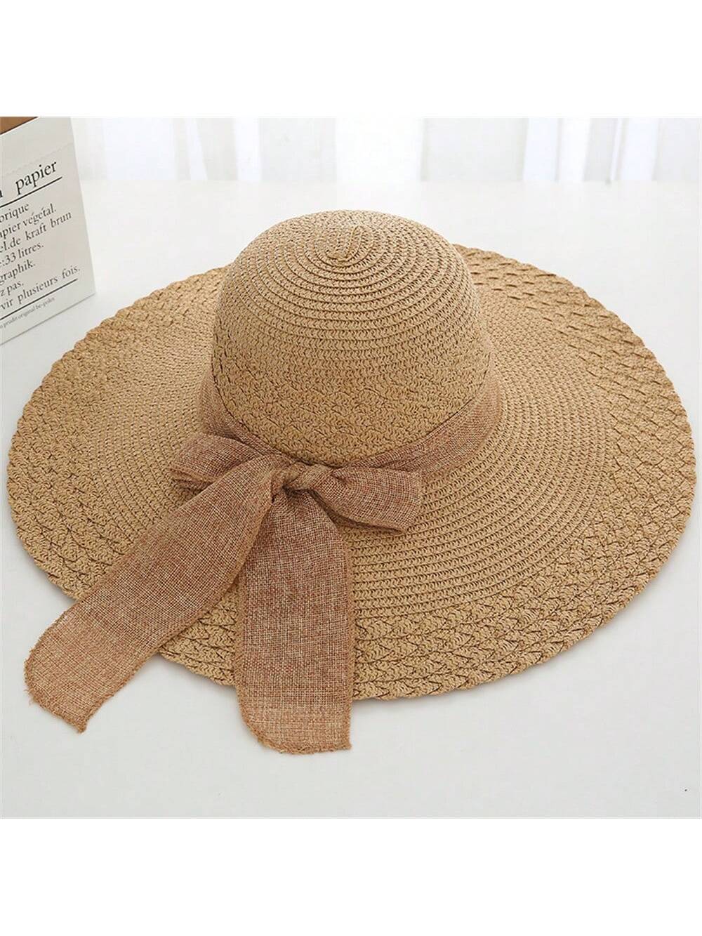 Women's Summer Korean Straw Hat Imitation UV Beach Hat Wide Brim Sun Hat Travel Hat Women