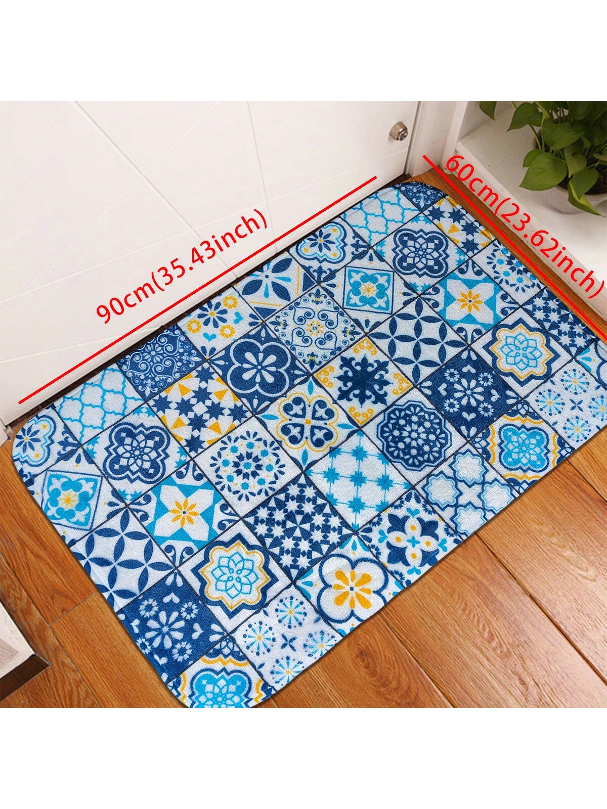 1pc Blue Geometric Pattern Kitchen Mat, Modern Simple Bohemian Style Water-Absorbent Non-Slip Kitchen Carpet, Easy-Clean Anti-Fatigue Kitchen Floor Mat, Foam Mat, Suitable For Parties, Festivals, Gatherings, Gifts, Etc, Ideal For Kitchen, Patio, Aisle, S