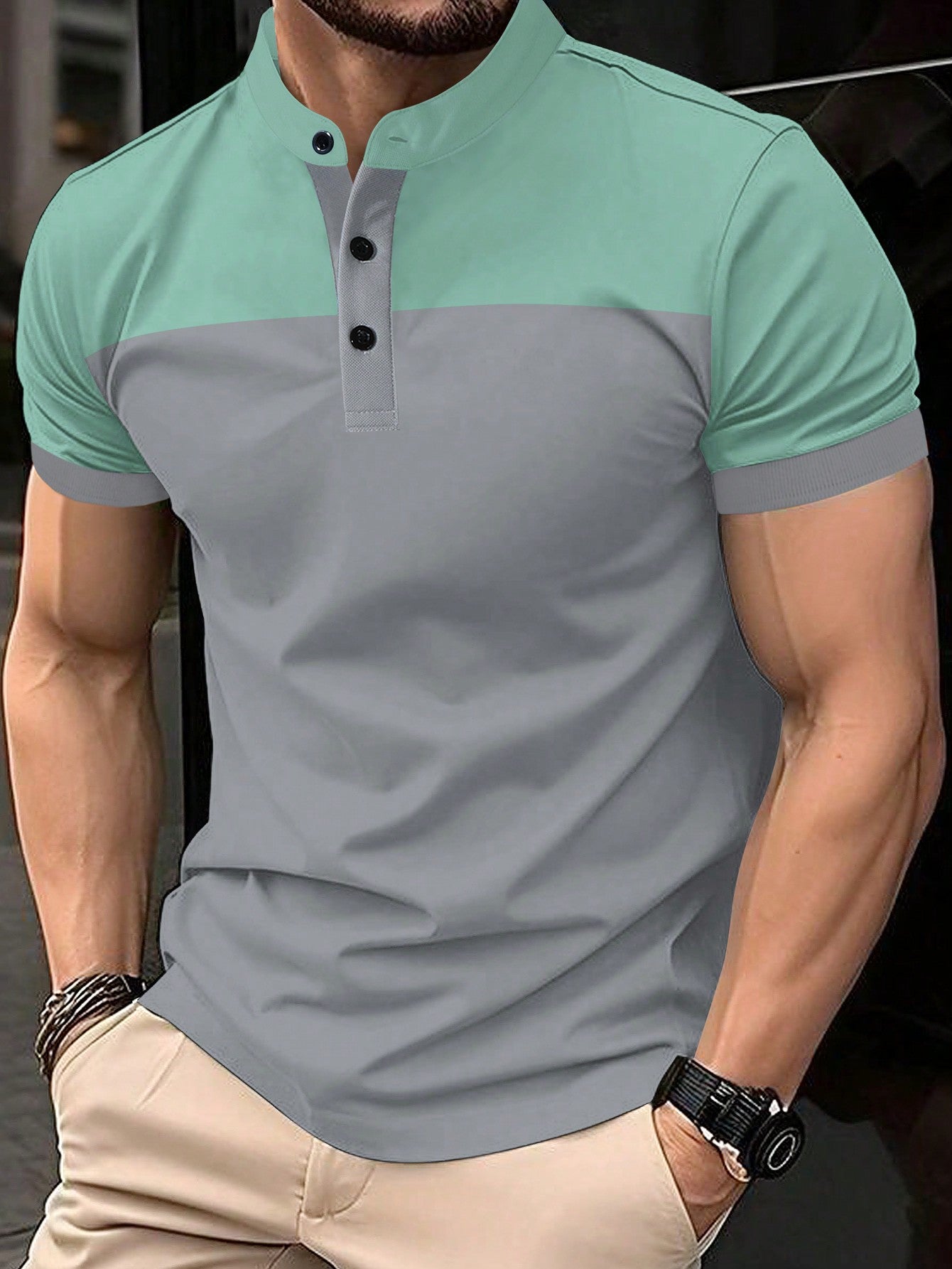 Manfinity Homme Men's Casual Commuting Short Sleeve Polo Shirt With Color Block Design, Summer