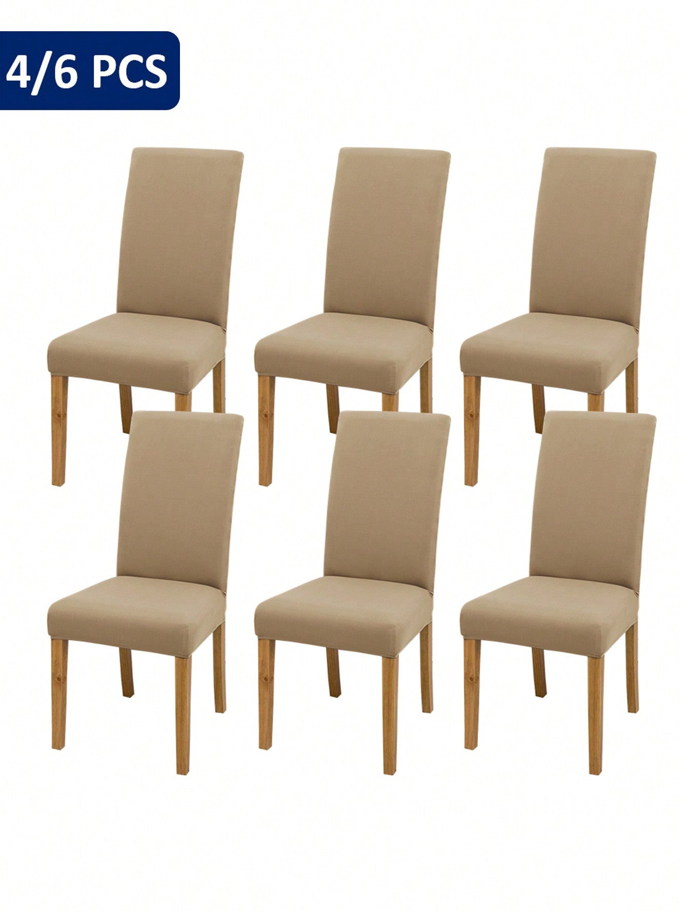 4pcs/6pcs Coffee Color Chair Covers, Modern Style Removable Elastic Polyester Fiber Chair Slipcovers, Suitable For Home Living Room Dining Room Bedroom, All Seasons