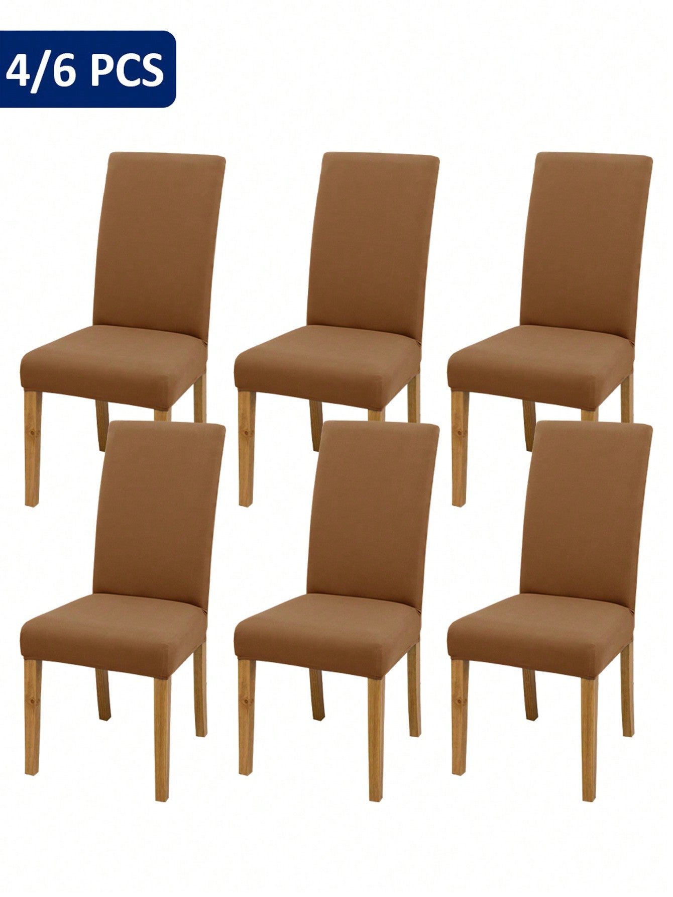 4pcs/6pcs Coffee Color Chair Covers, Modern Style Removable Elastic Polyester Fiber Chair Slipcovers, Suitable For Home Living Room Dining Room Bedroom, All Seasons