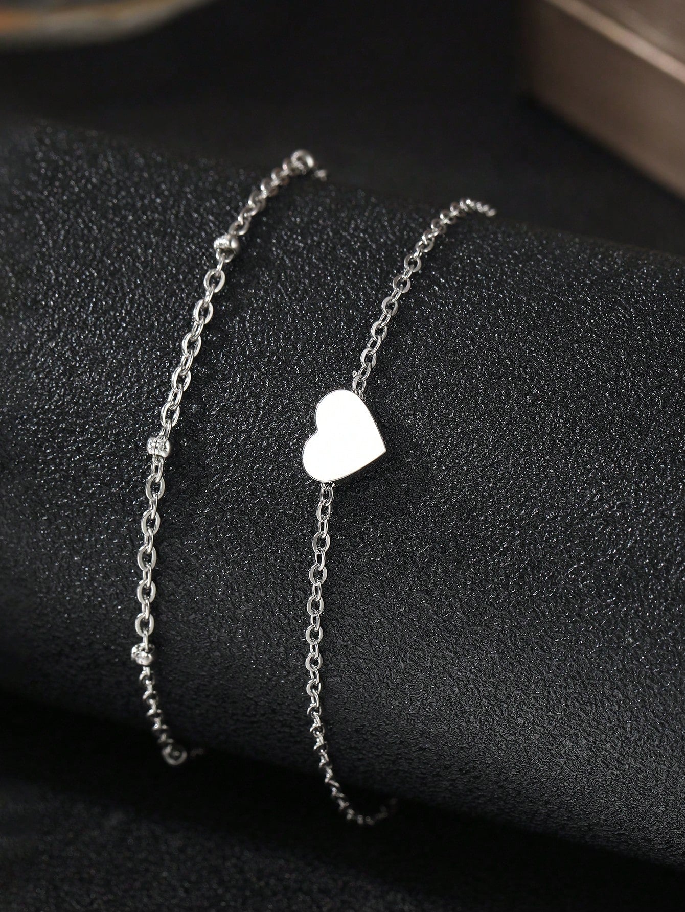 Aomogo 1pc Stainless Steel Women's Double-Layer Chain Heart Pendant Anklet, Trendy And Stylish Accessory For Daily Wear