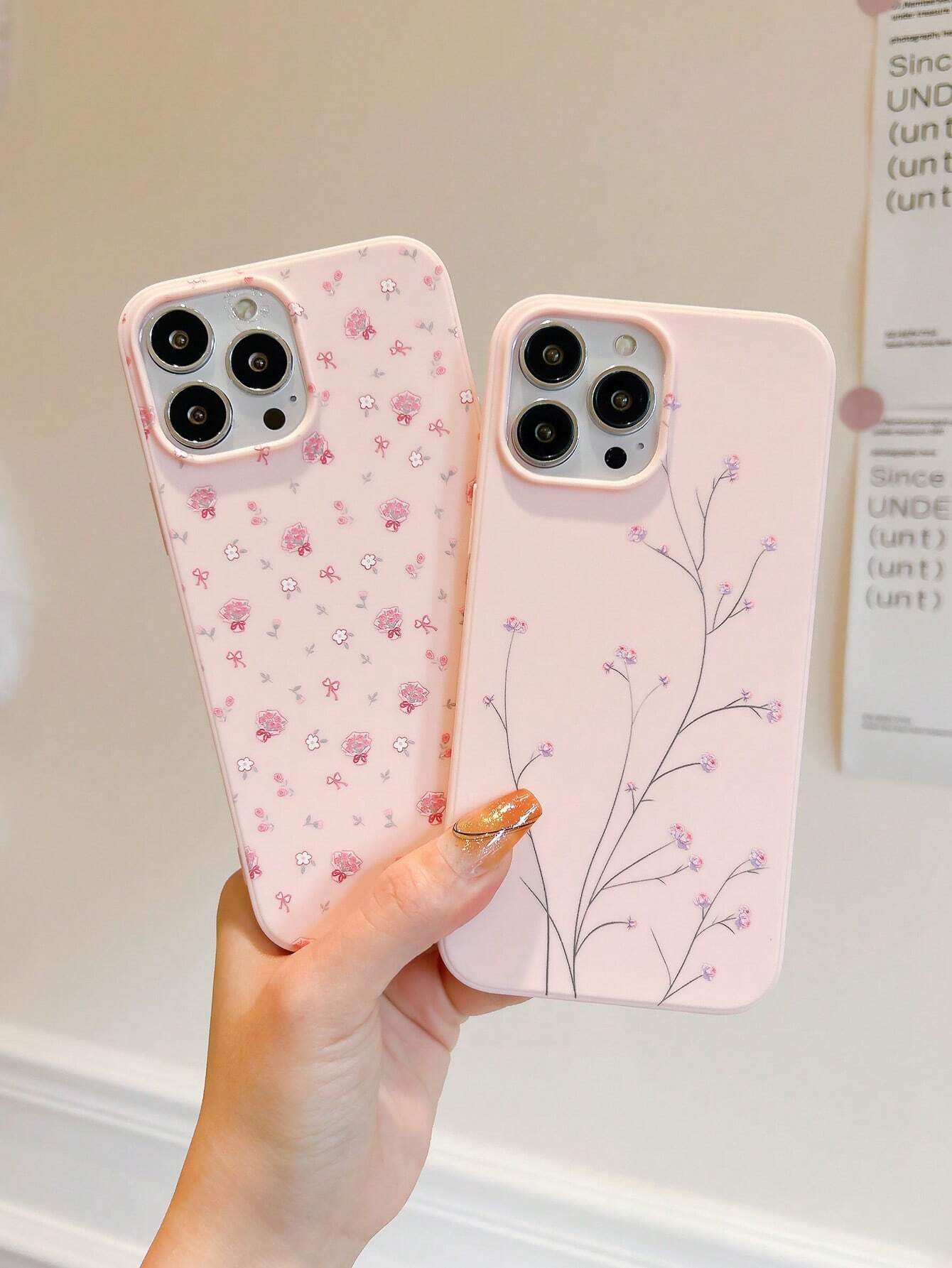 2pcs Pink Floral Design Protective Phone Case Compatible With Apple IPhone 14 Pro Max, IPhone 13, IPhone 12/12 Pro, IPhone 11, IPhone XS/XR