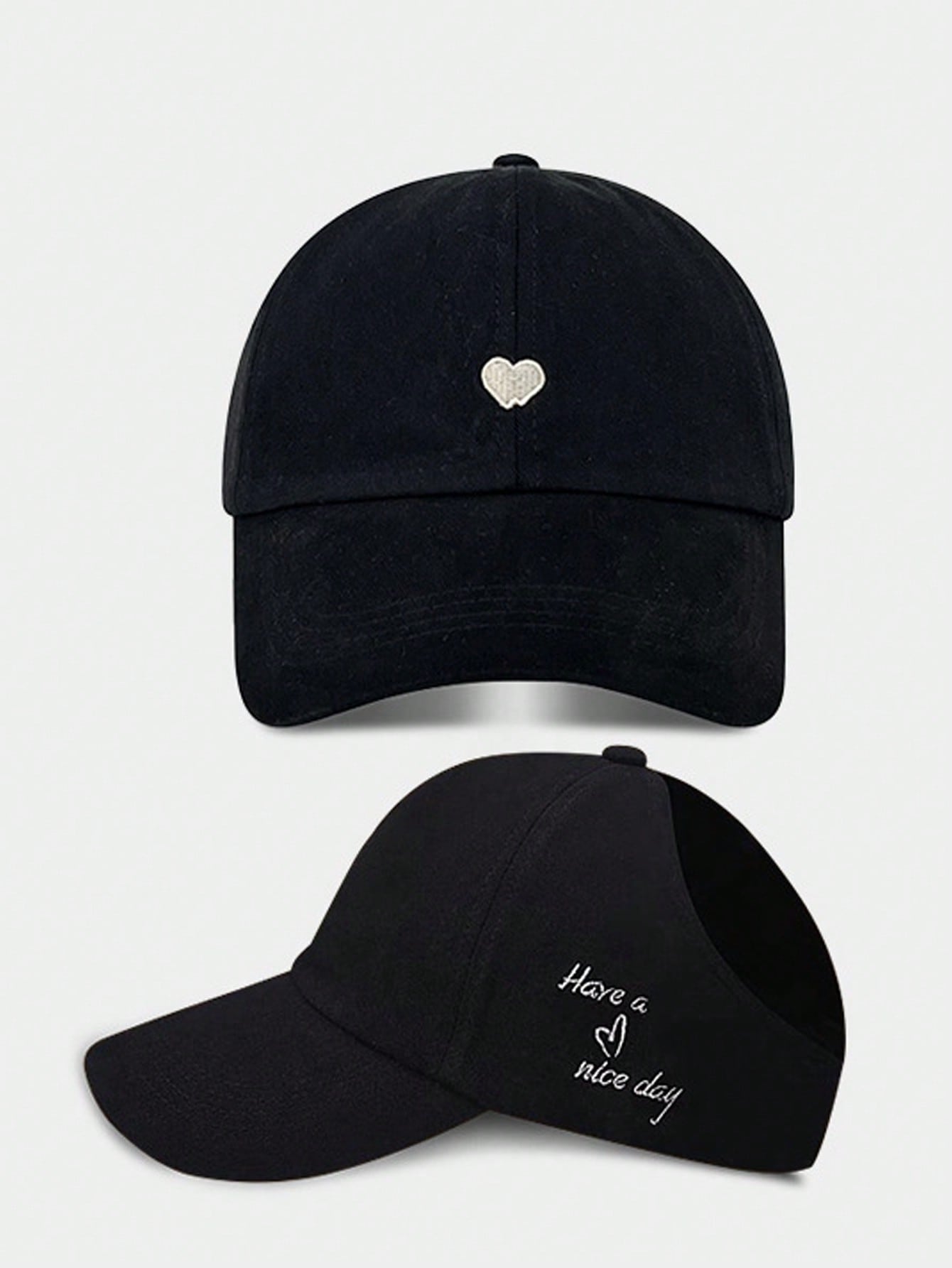 1pc Summer Outdoor Sun Protection Baseball Cap With Sweet & Cool Heart Embroidery, Ponytail Hole, College Style, For Women