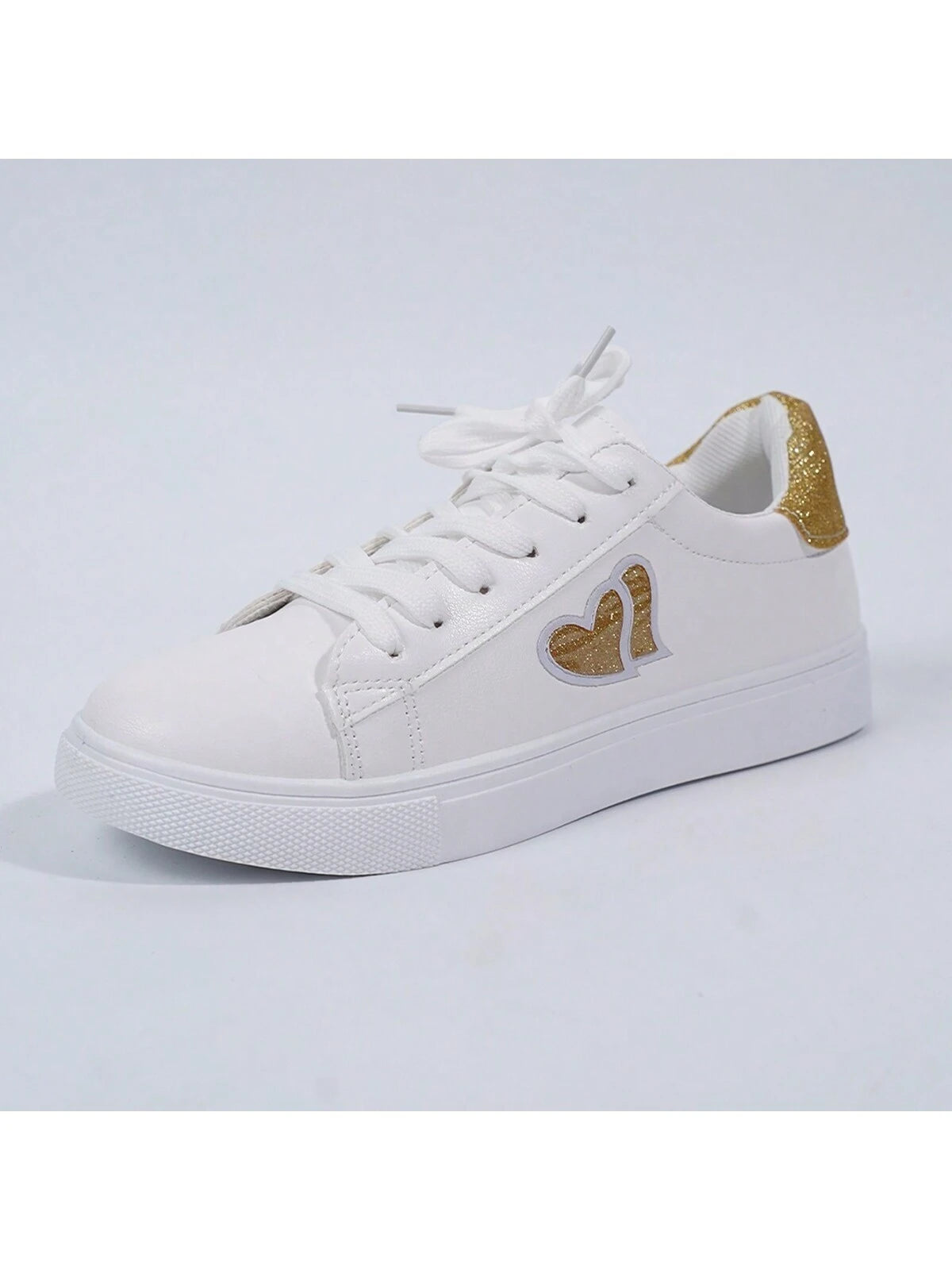 Women's White Heart Shaped Fashionable Comfortable Elegant Flat Casual Shoes, All-Match Style