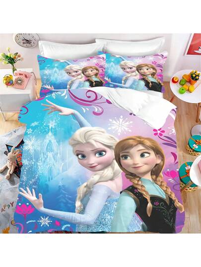 3PCS Frozen  Quilt Cover Duvet Cover Set Cartoon Pattern Pillowcase Set Polyester Skin Friendly Breathable Colorful Gift Bedroom Bedding Suitable For Children