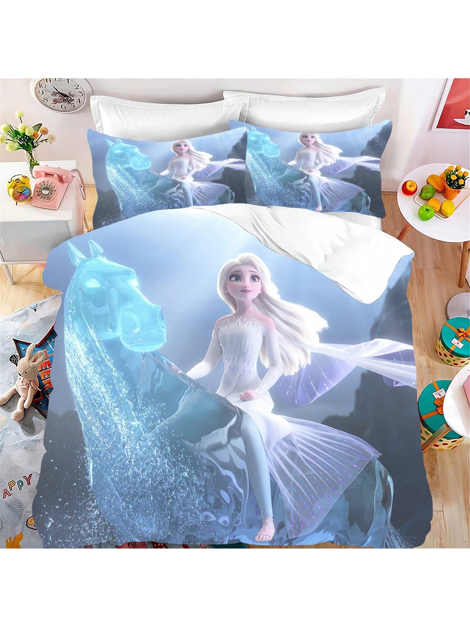 3PCS Frozen  Quilt Cover Duvet Cover Set Cartoon Pattern Pillowcase Set Polyester Skin Friendly Breathable Colorful Gift Bedroom Bedding Suitable For Children