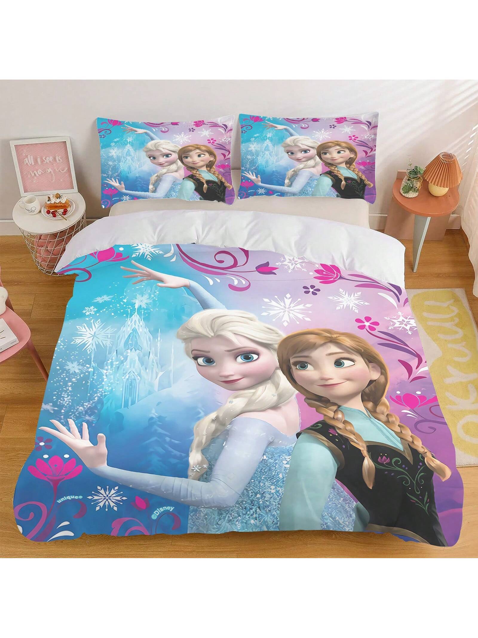 3PCS Frozen  Quilt Cover Duvet Cover Set Cartoon Pattern Pillowcase Set Polyester Skin Friendly Breathable Colorful Gift Bedroom Bedding Suitable For Children