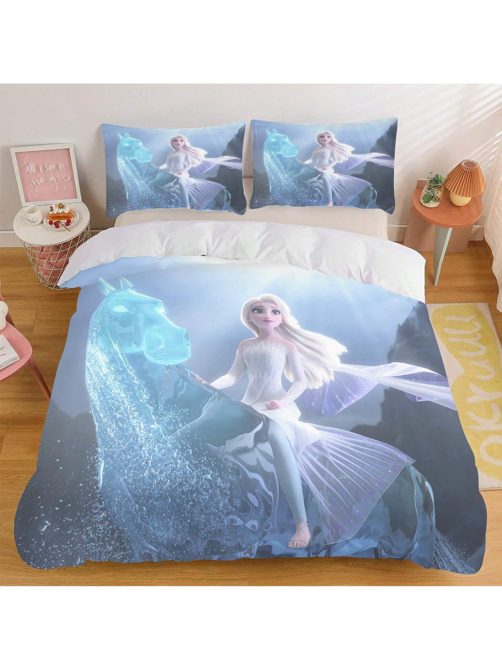 3PCS Frozen  Quilt Cover Duvet Cover Set Cartoon Pattern Pillowcase Set Polyester Skin Friendly Breathable Colorful Gift Bedroom Bedding Suitable For Children