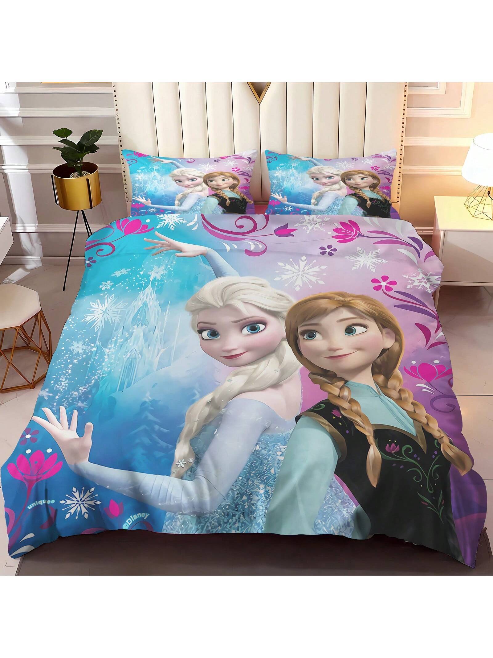 3PCS Frozen  Quilt Cover Duvet Cover Set Cartoon Pattern Pillowcase Set Polyester Skin Friendly Breathable Colorful Gift Bedroom Bedding Suitable For Children