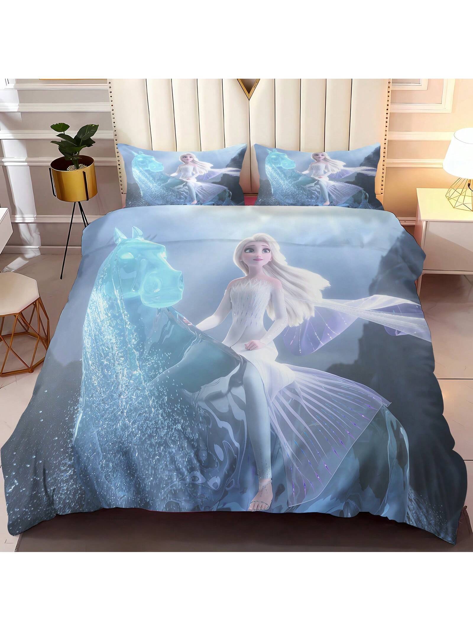 3PCS Frozen  Quilt Cover Duvet Cover Set Cartoon Pattern Pillowcase Set Polyester Skin Friendly Breathable Colorful Gift Bedroom Bedding Suitable For Children