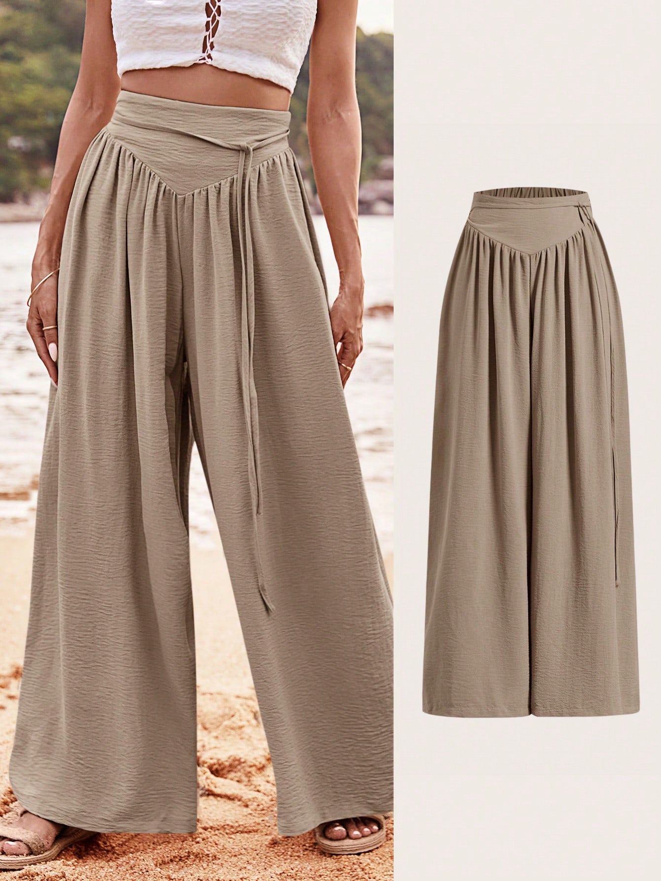 VCAY Vacation Women Plain Belted Casual Pants