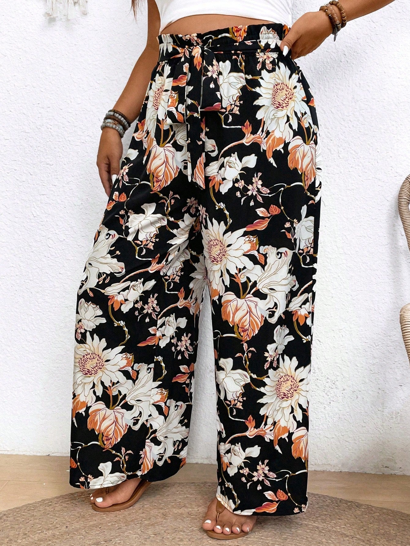 Frenchy Plus Size Women's Hawaiian Random Printed Casual Daily Pants