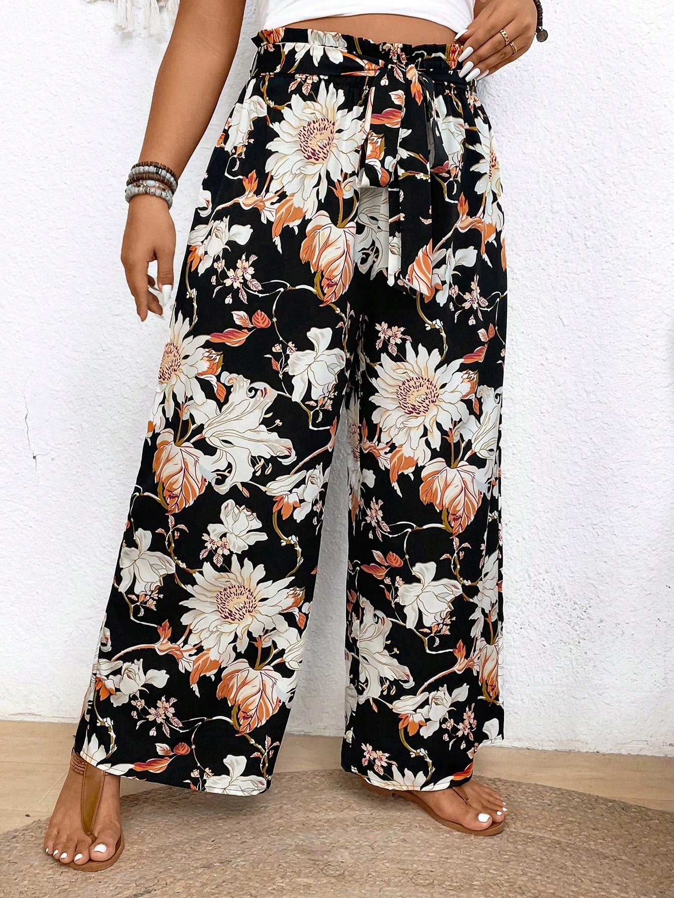 Frenchy Plus Size Women's Hawaiian Random Printed Casual Daily Pants