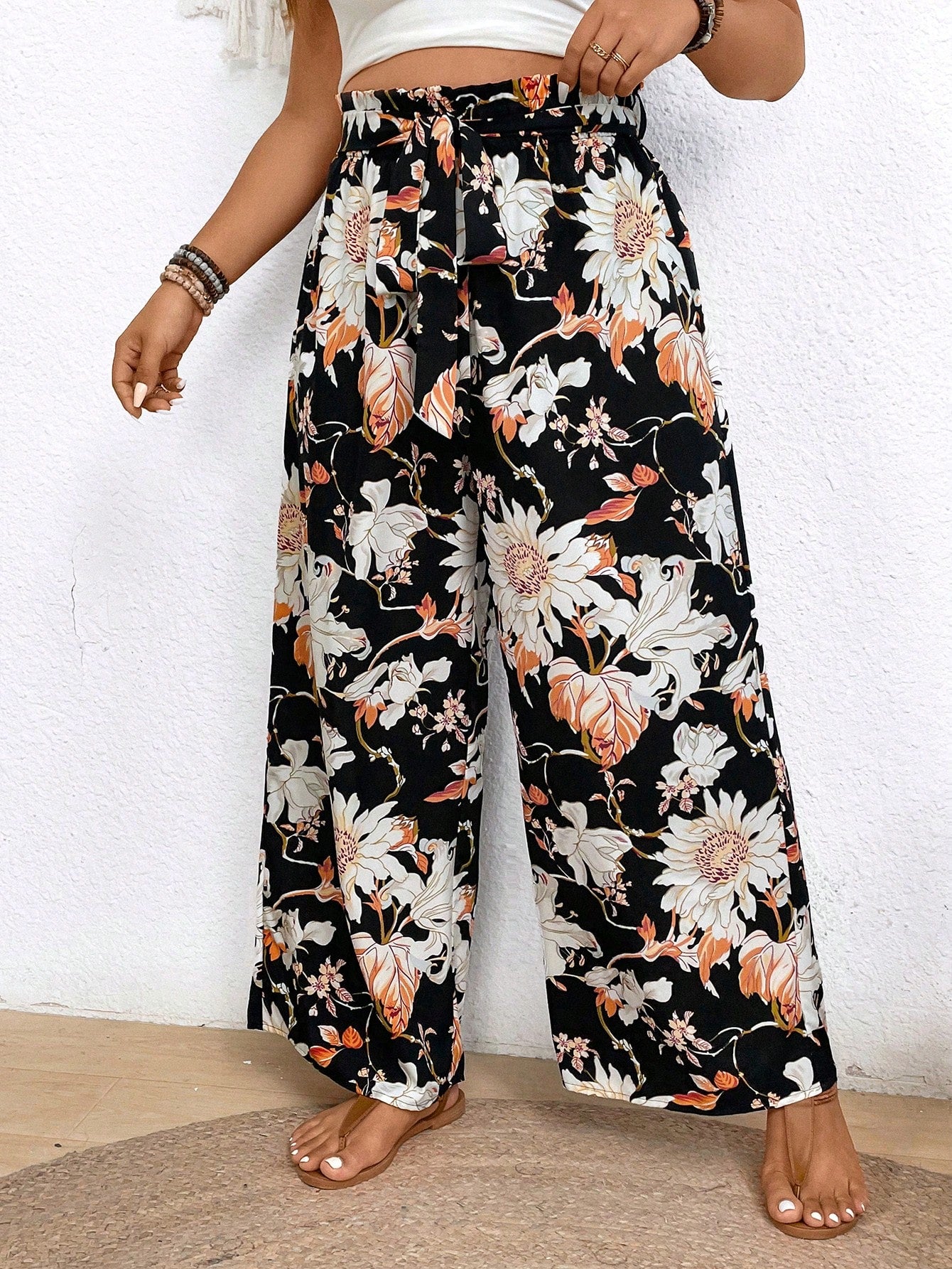 Frenchy Plus Size Women's Hawaiian Random Printed Casual Daily Pants