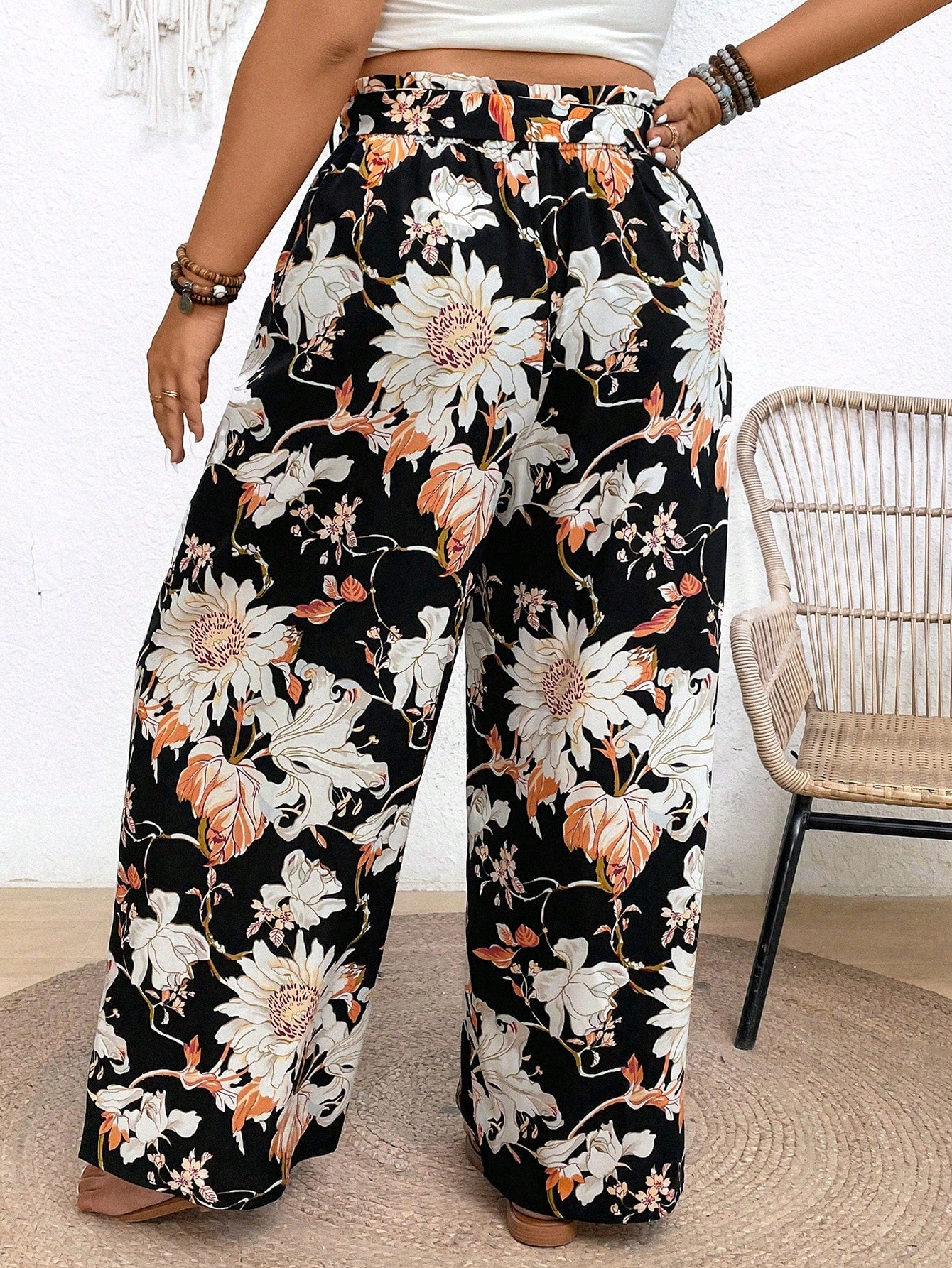 Frenchy Plus Size Women's Hawaiian Random Printed Casual Daily Pants