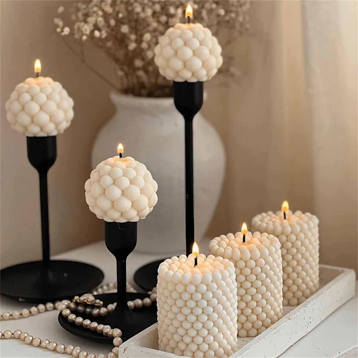 3D Silicone Candle Mold Cylindrical Bubble Round Ball Scented Aromatherapy Plaster Candle Mould DIY Cake Handmade Making Mold