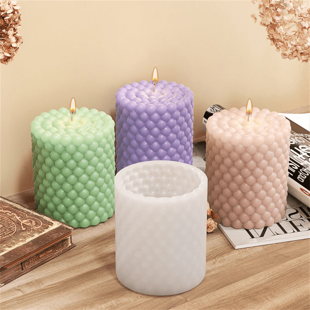 3D Silicone Candle Mold Cylindrical Bubble Round Ball Scented Aromatherapy Plaster Candle Mould DIY Cake Handmade Making Mold