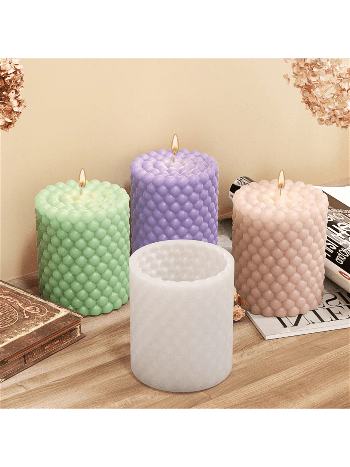 3D Silicone Candle Mold Cylindrical Bubble Round Ball Scented Aromatherapy Plaster Candle Mould DIY Cake Handmade Making Mold