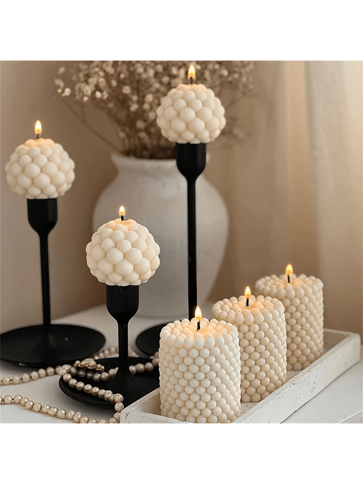 3D Silicone Candle Mold Cylindrical Bubble Round Ball Scented Aromatherapy Plaster Candle Mould DIY Cake Handmade Making Mold