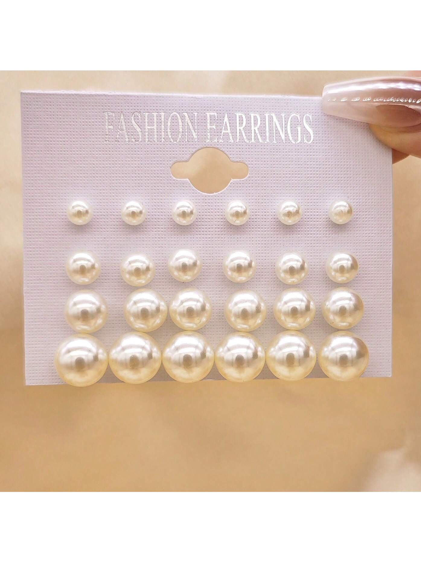 24pcs Cross-Border European And Korean Style Simple And Classic Pearl Earrings Set For Women