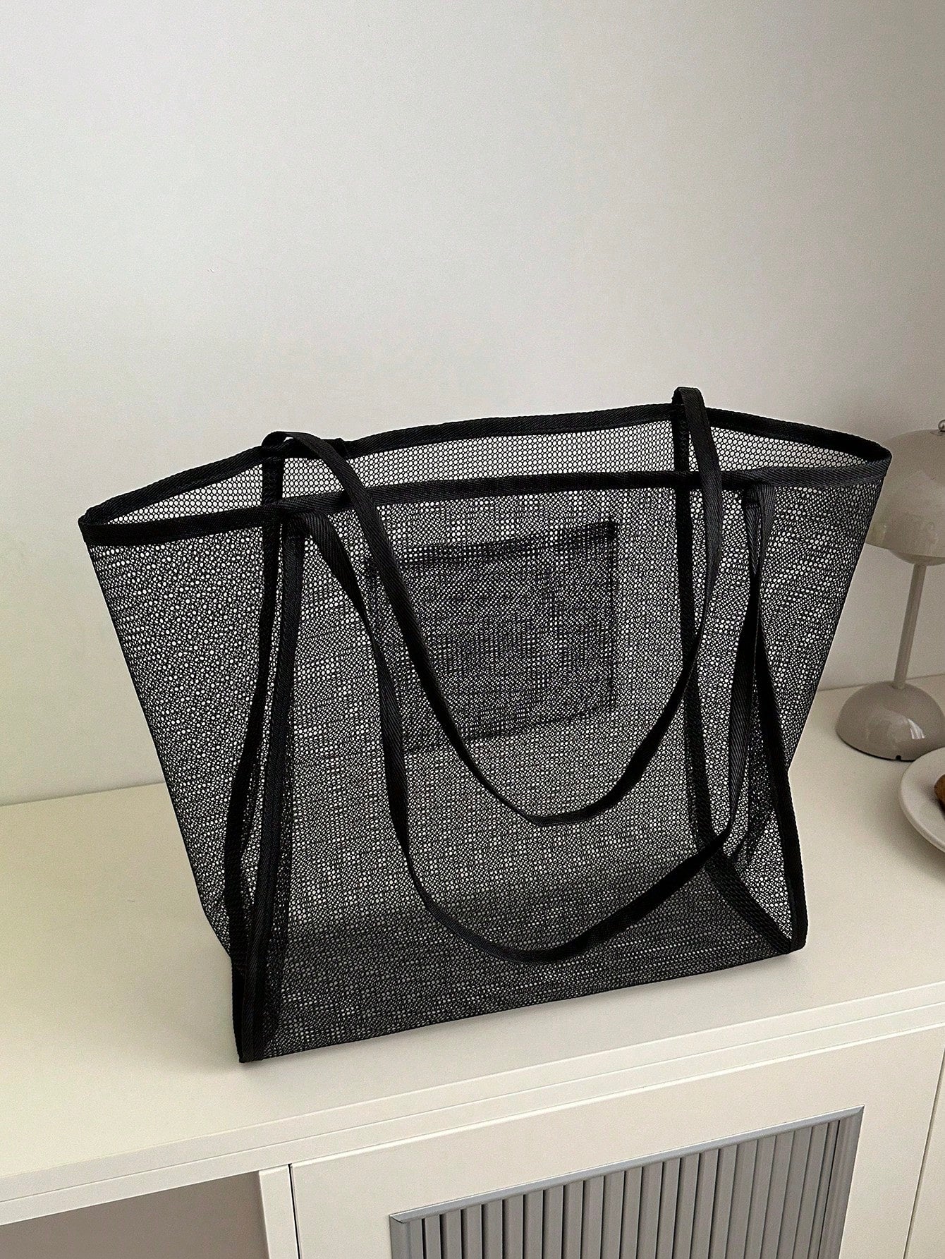 1pc Girl's Transparent Mesh Shoulder Bag, Fashionable Large Capacity Tote Bag For Daily Commute