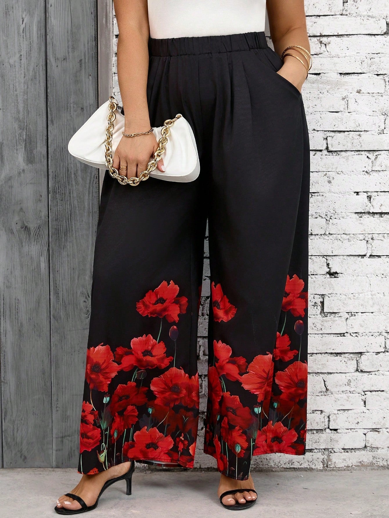 Clasi Plus Size Vacation Leisure Wide Leg Plant Boho Printed Pants