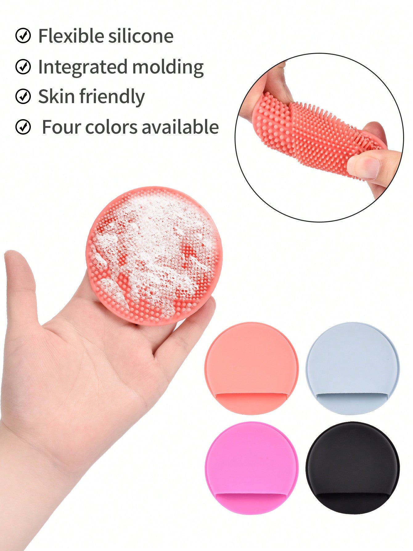 1pc Silicone Face Wash Brush Exfoliating Beauty Face Scrub Black Pink Hand Cleaning Brush