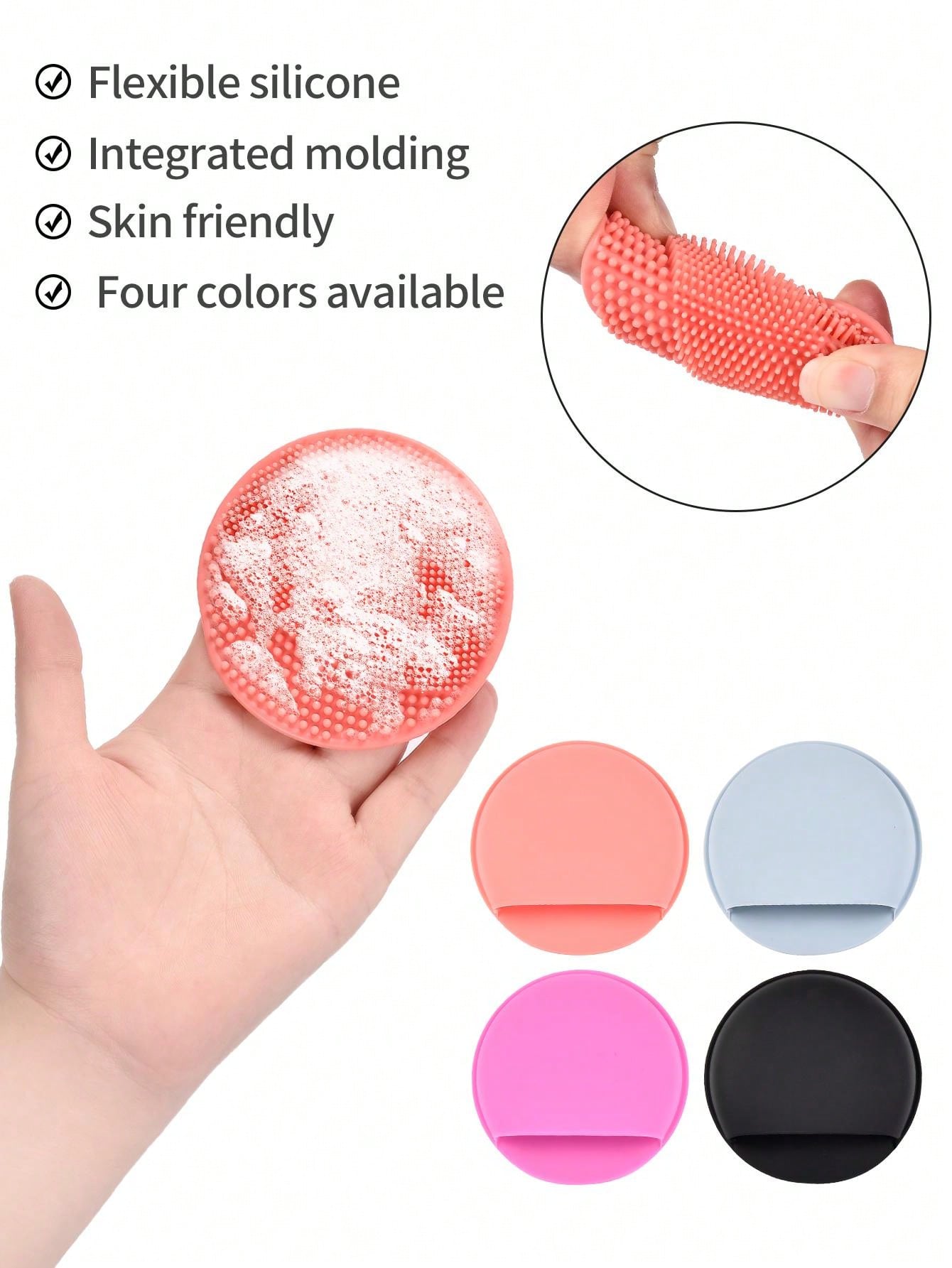 1pc Silicone Face Wash Brush Exfoliating Beauty Face Scrub Black Pink Hand Cleaning Brush