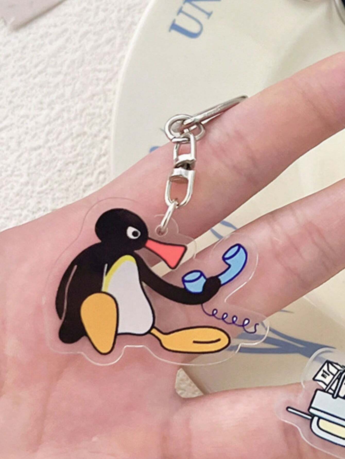 1pc Unisex Cute Cartoon Penguin Keychain, Pingu Acrylic Pendant For Couples, Friends, Backpack, Keys