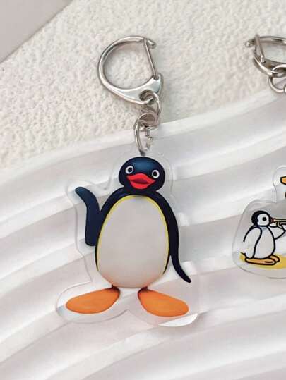 1pc Unisex Cute Cartoon Penguin Keychain, Pingu Acrylic Pendant For Couples, Friends, Backpack, Keys