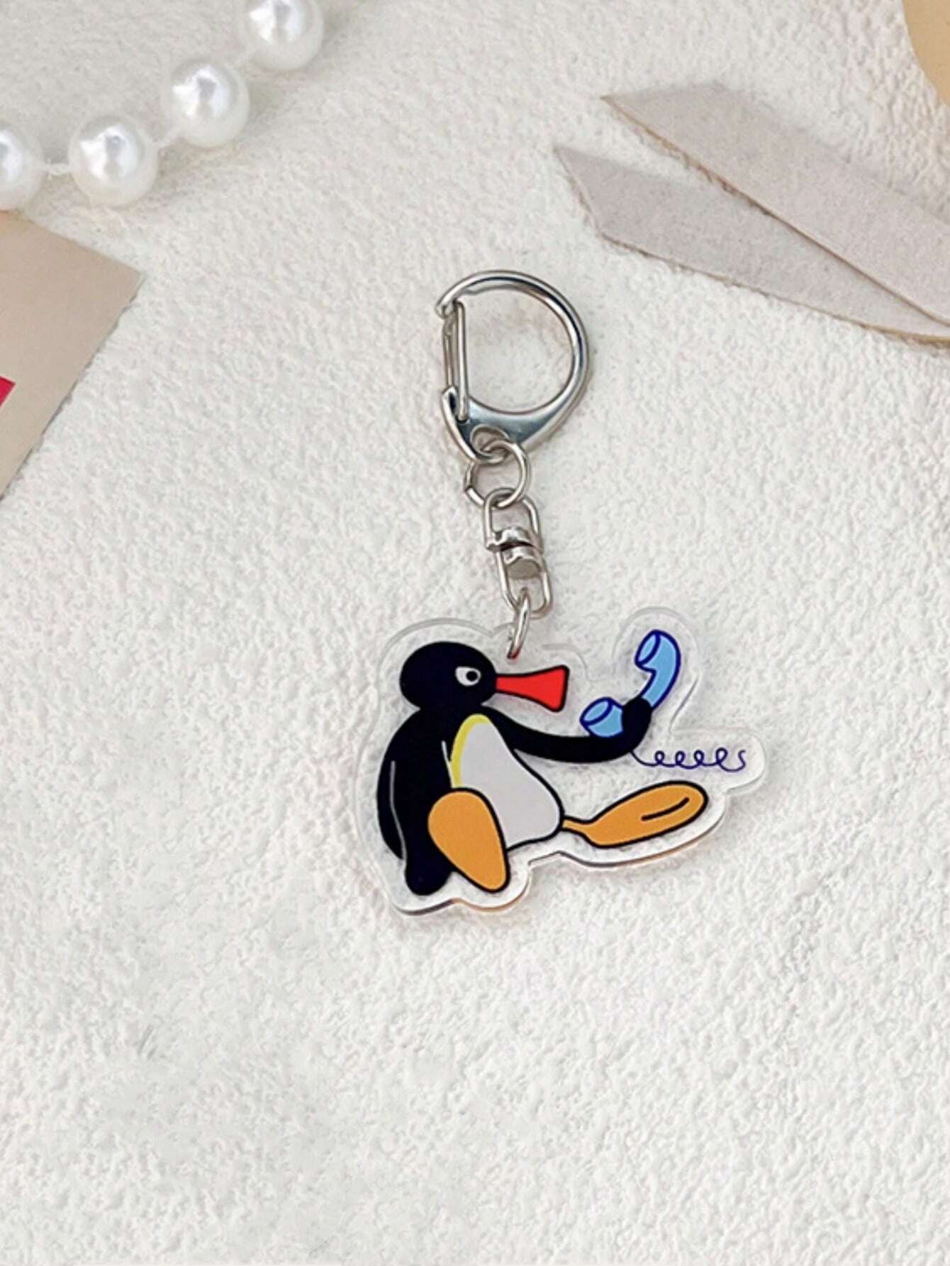 1pc Unisex Cute Cartoon Penguin Keychain, Pingu Acrylic Pendant For Couples, Friends, Backpack, Keys