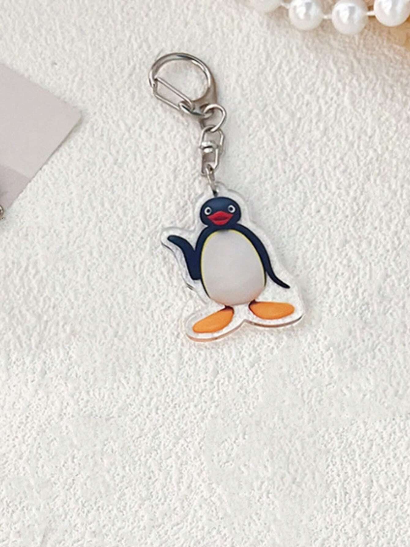 1pc Unisex Cute Cartoon Penguin Keychain, Pingu Acrylic Pendant For Couples, Friends, Backpack, Keys