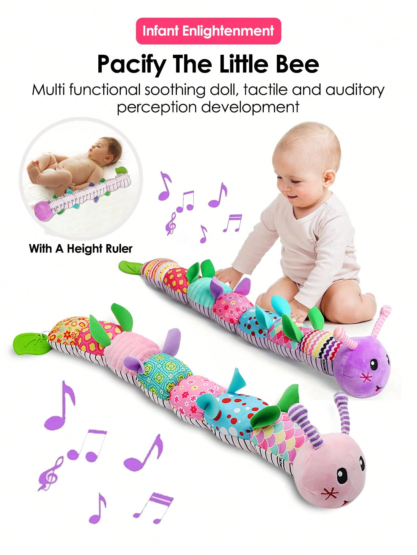 1pc Baby Rattle Musical Caterpillar Worm Soft Infant PlushToys Educational Interactive Sensory Toy For BabiesNewborn Toddler Gift