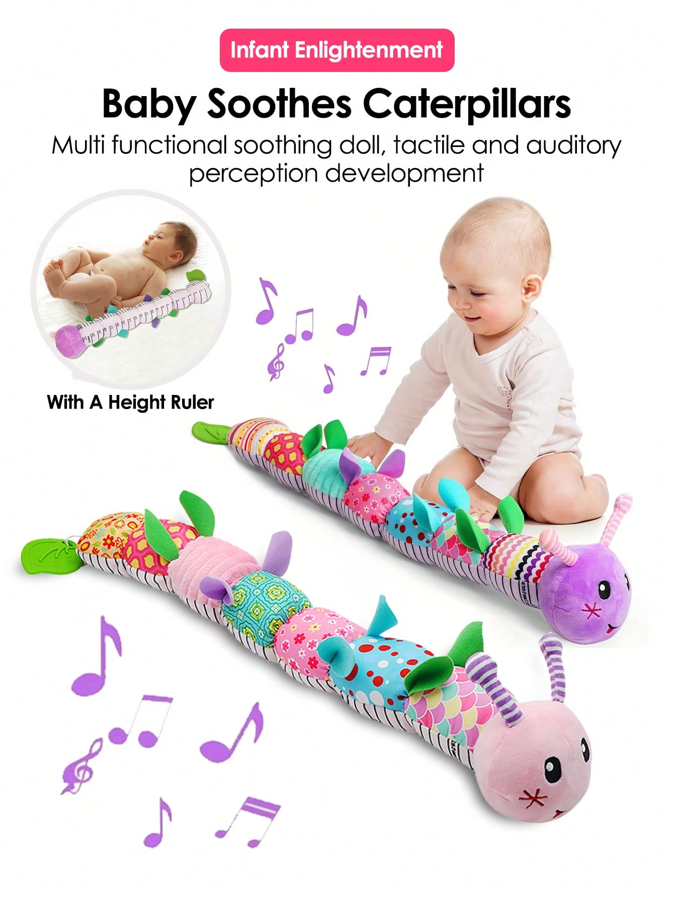 1pc Baby Rattle Musical Caterpillar Worm Soft Infant PlushToys Educational Interactive Sensory Toy For BabiesNewborn Toddler Gift