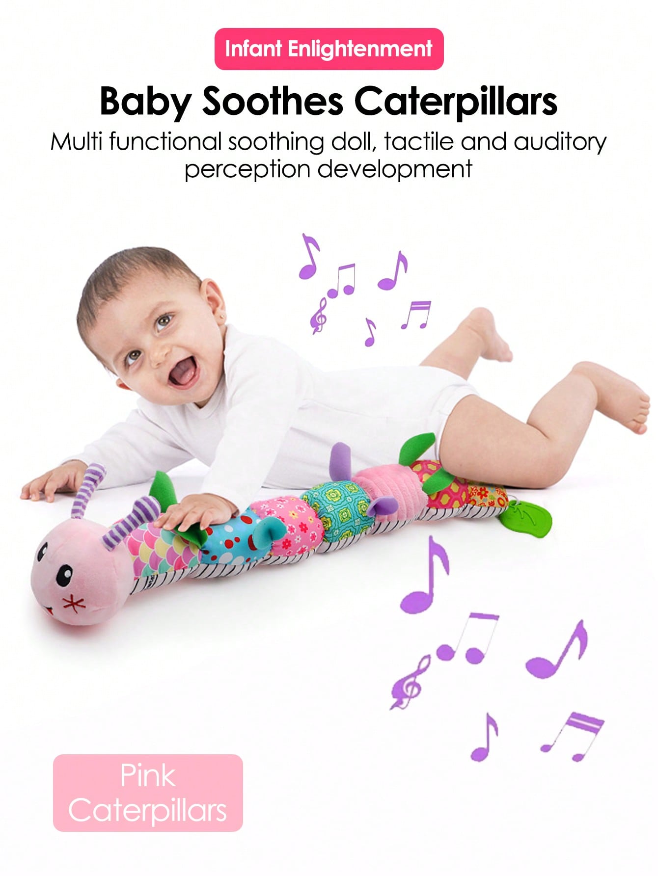 1pc Baby Rattle Musical Caterpillar Worm Soft Infant PlushToys Educational Interactive Sensory Toy For BabiesNewborn Toddler Gift