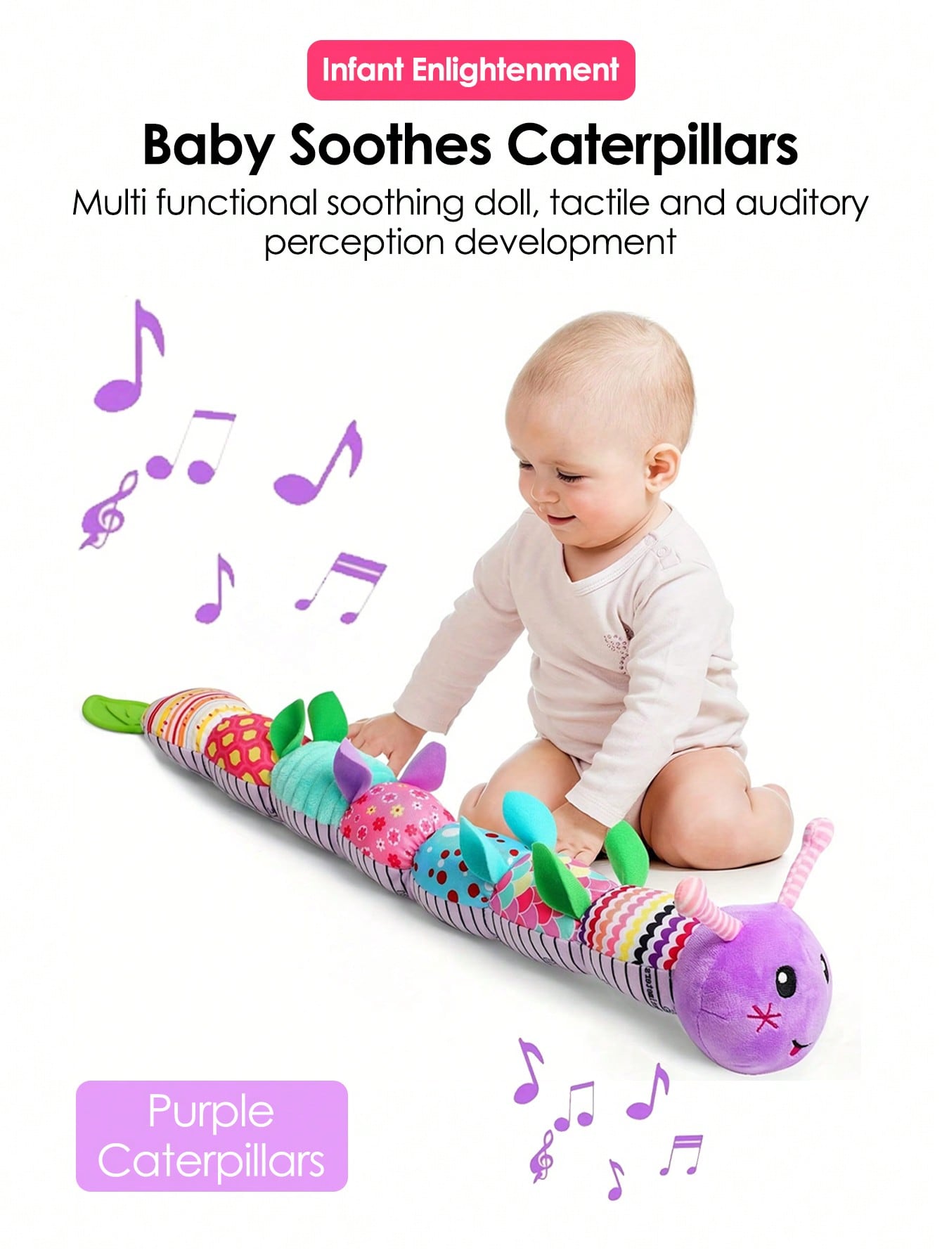 1pc Baby Rattle Musical Caterpillar Worm Soft Infant PlushToys Educational Interactive Sensory Toy For BabiesNewborn Toddler Gift