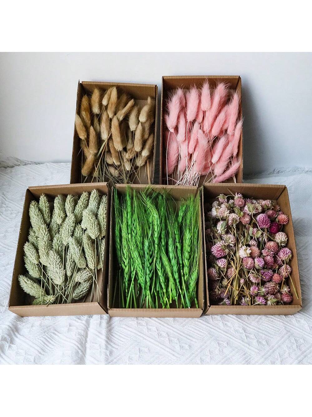 100pcs Diy Dried Flower Bag Natural Rose/Babybreath/Eucalyptus/Lover Grass /Lagurus/Bunny Tails Bulk Lavender Daisy Preserved Dried Flower Material Package Heads For Decoration